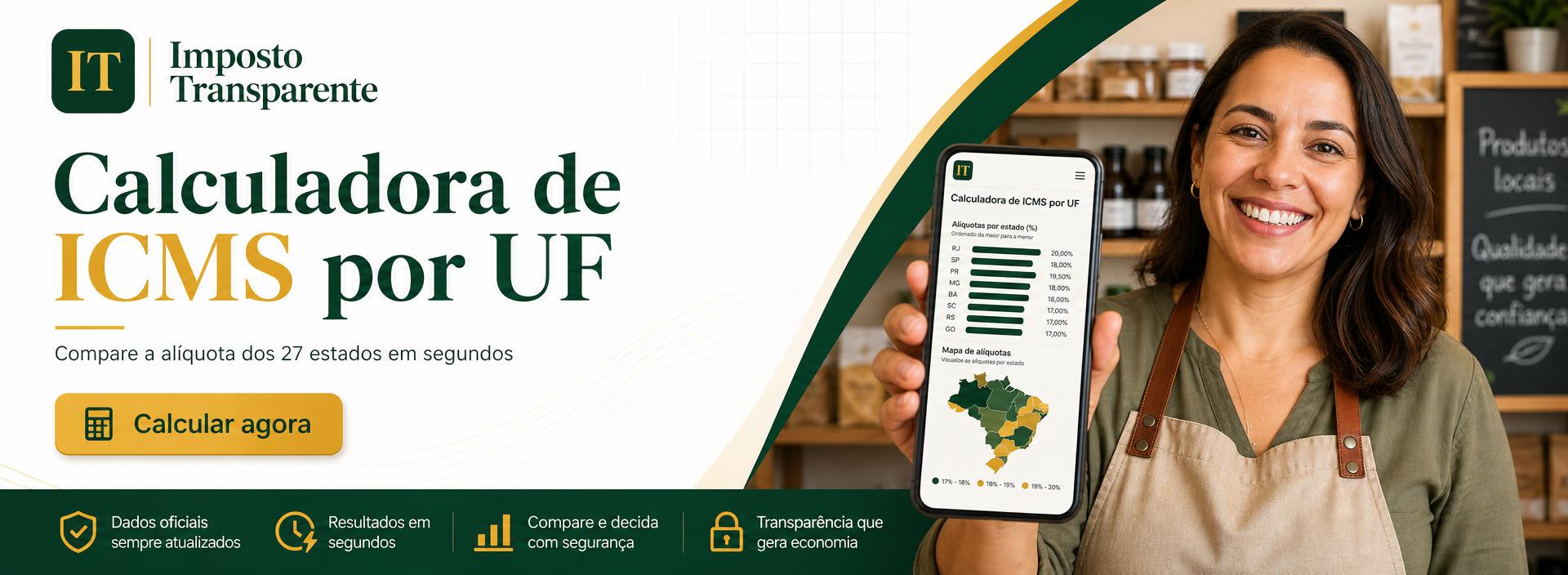 Calculadora de ICMS por UF do Imposto Transparente: compare a alíquota dos 27 estados em segundos
